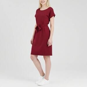 Miselon Dress – Burgundy Knit, Short Sleeve with Belt Sz M
